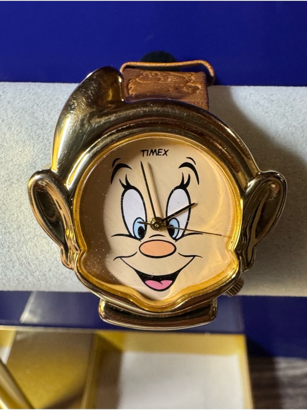 Vintage Disney Dopey Timex Watch Genuine Leather Band New Battery